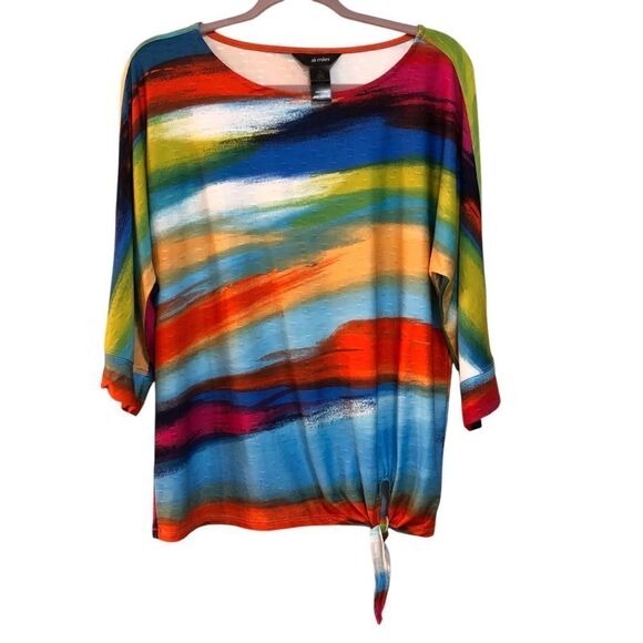 Ali Miles Women’s Top Sz S Multicolored Relaxed Tie Front Blouse - Picture 1 of 7
